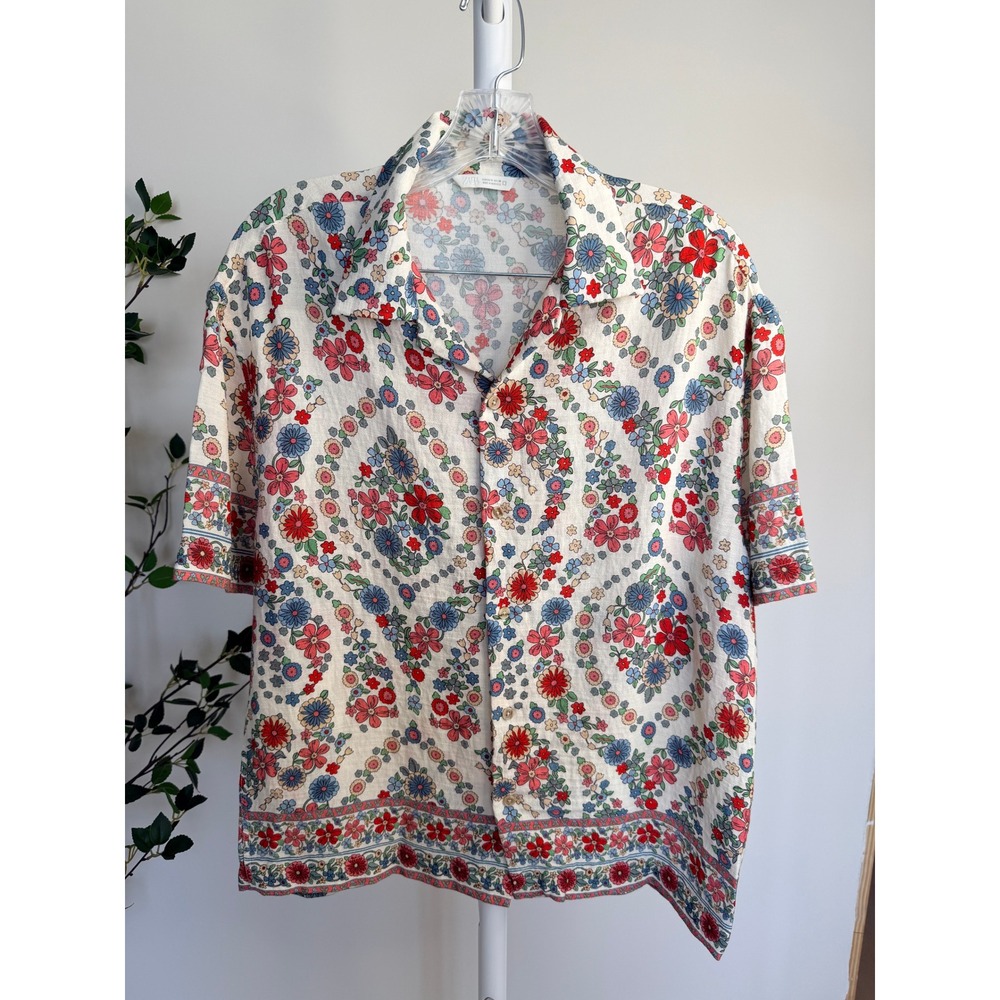 Zara Floral Print Button Down Shirt Short Sleeve Multi Color Boho Top Small - Picture 2 of 6